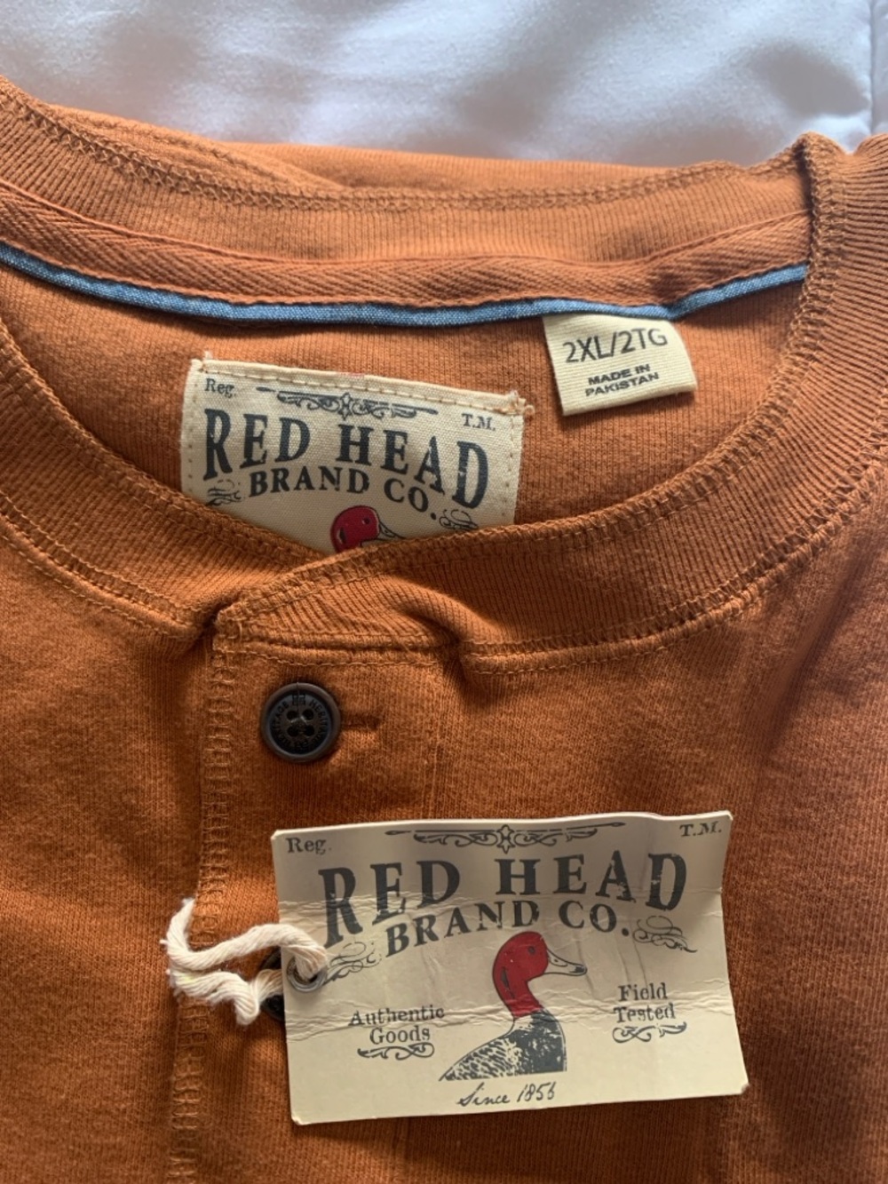 RedHead Men's Long Sleeve Henley in Rustic Orange 2XL